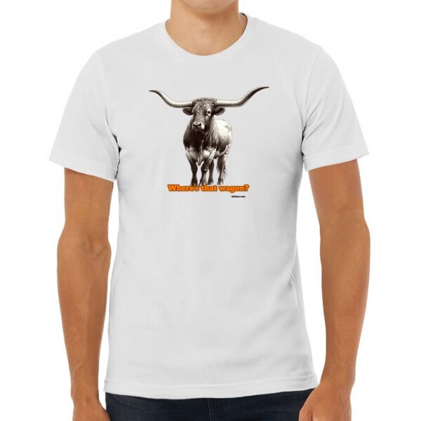 idolless Orange longhorn pull over short sleeved T Unisex Jersey Tee Animal Lover feel good fun shirt - Image 2