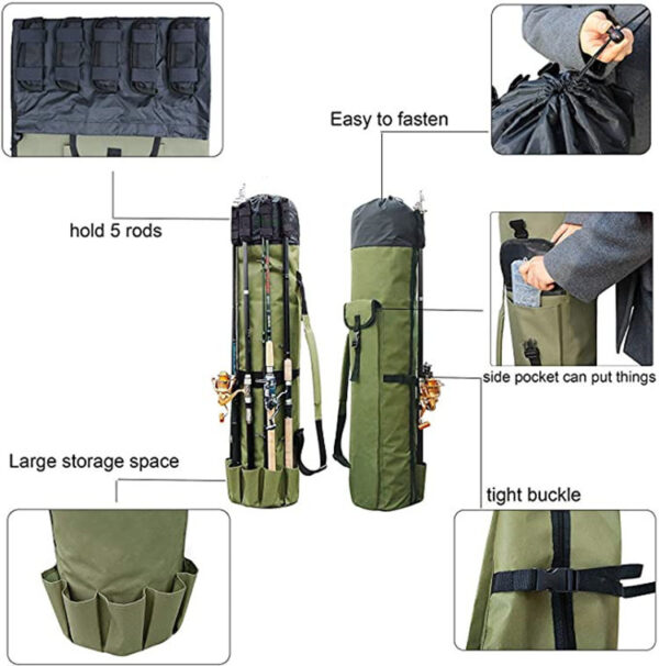 Cylinder Outdoor Fishing Bag Multifunctional Fishing Rod Bag Sea Rod Fishing Gear Storage Bag - Image 3